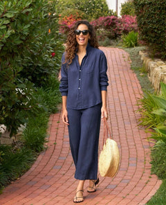 Eileen Washed Linen Shirt Navy - PINK ARROWS