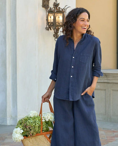 Eileen Washed Linen Shirt Navy - PINK ARROWS