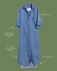 F&E Rory Maxi Shirt Dress Vintage Denim - PINK ARROWS