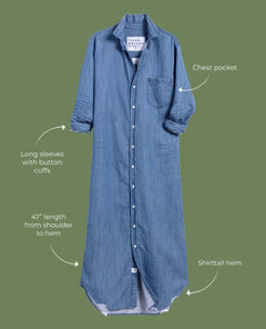 F&E Rory Maxi Shirt Dress Vintage Denim - PINK ARROWS