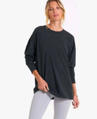 Feather Tee Long Sleeve Washed Black - PINK ARROWS