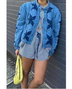 Free People Quinn Quilted Jacket Indigo Stars - PINK ARROWS