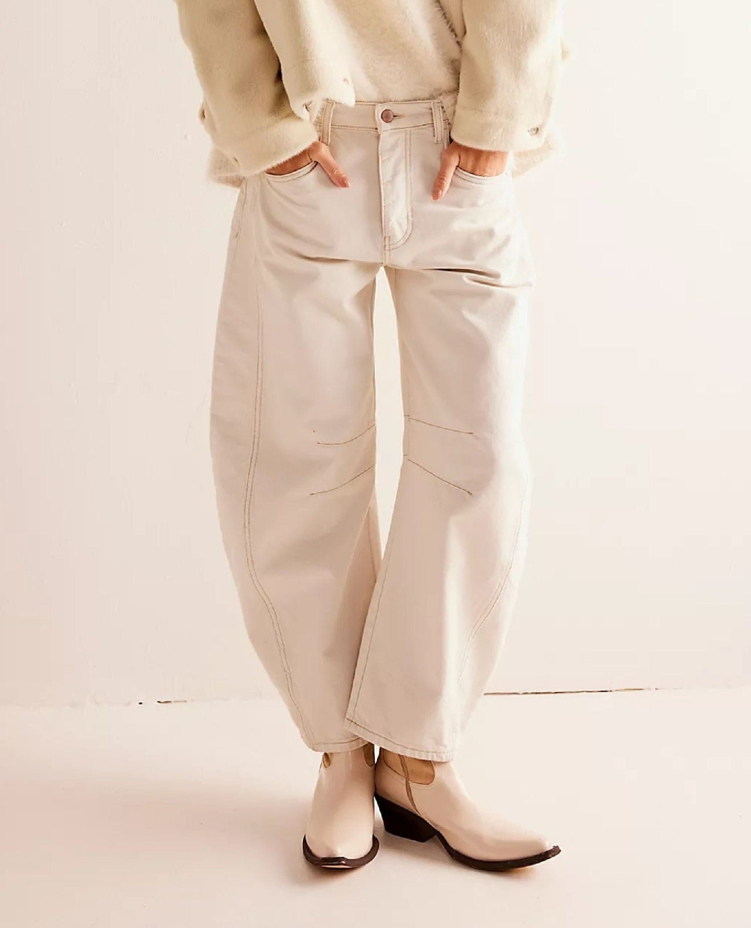 Free People Good Luck Barrel Jean Milk