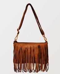 Fringe Cognac Leather Crossbody - PINK ARROWS