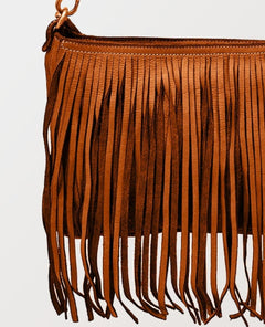 Fringe Cognac Leather Crossbody - PINK ARROWS