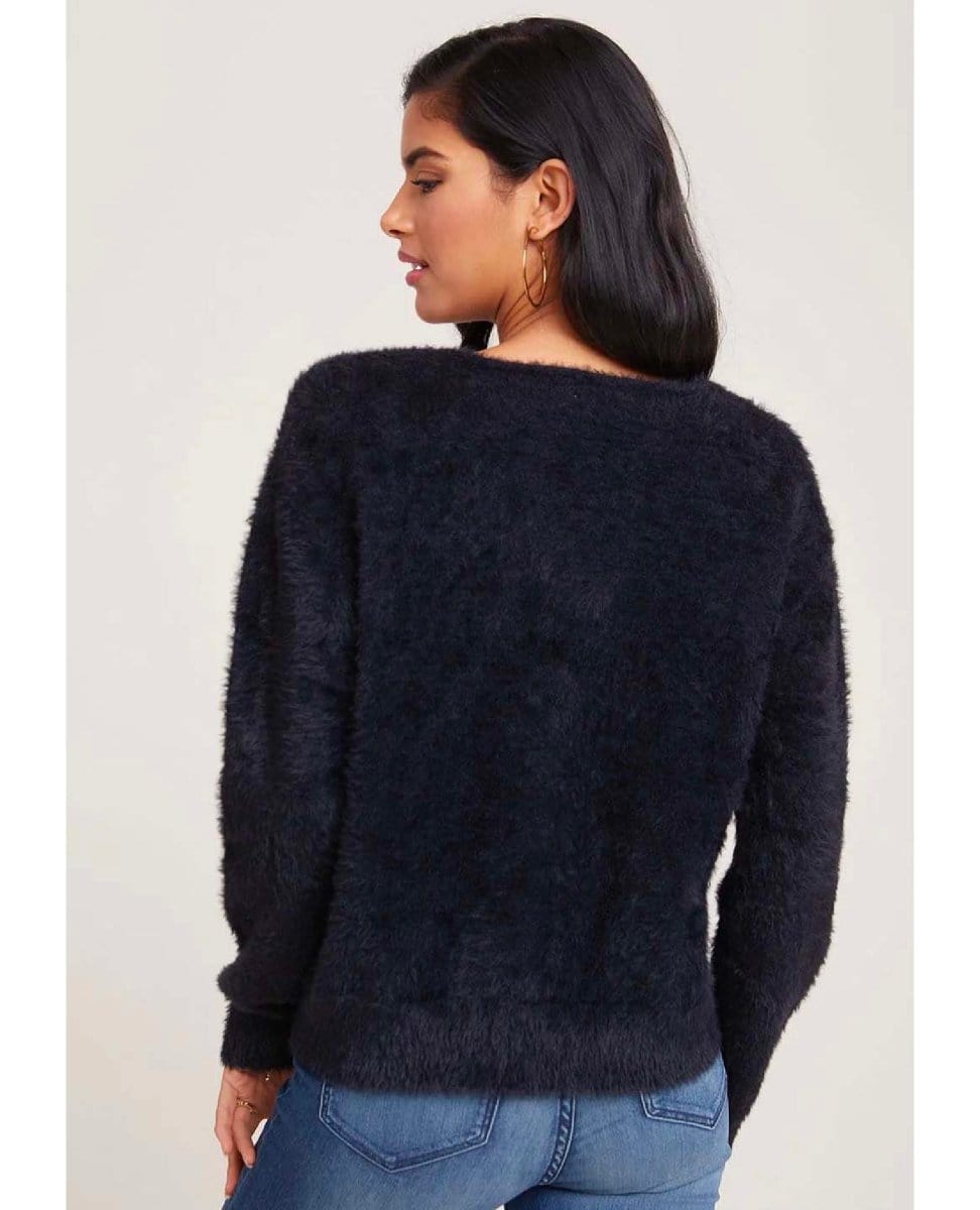 Fuzzy Cardigan Sweater Black - PINK ARROWS