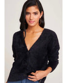 Fuzzy Cardigan Sweater Black - PINK ARROWS