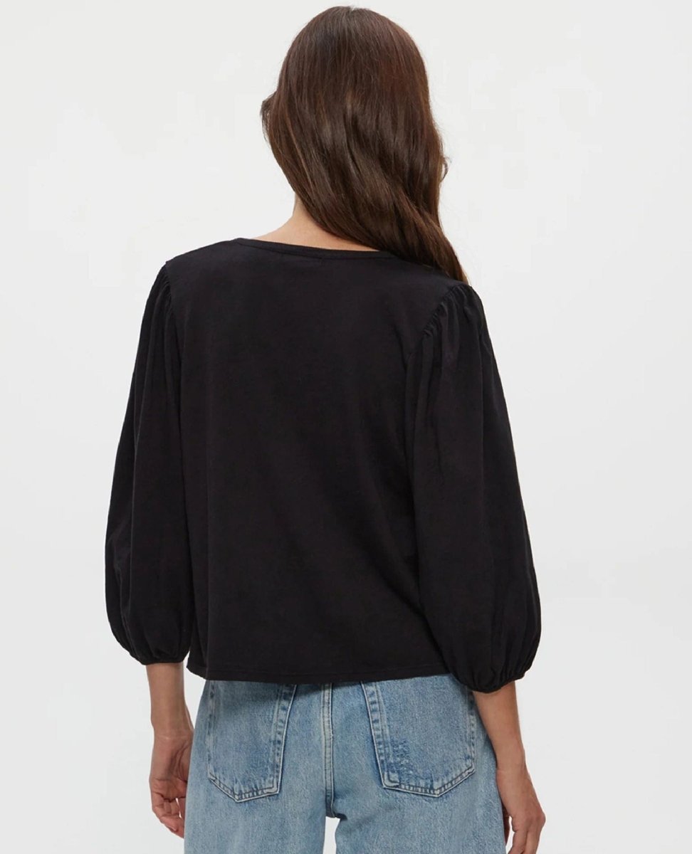 Gabi Puff Sleeve Top in Black - PINK ARROWS