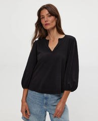 Gabi Puff Sleeve Top in Black - PINK ARROWS