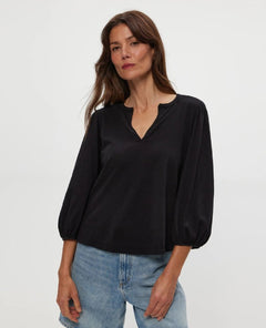 Gabi Puff Sleeve Top in Black - PINK ARROWS