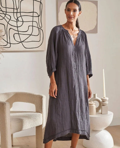 Gauze Dress in Charcoal with Pockets - PINK ARROWS