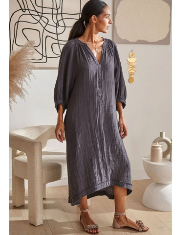 Gauze Dress in Charcoal with Pockets - PINK ARROWS