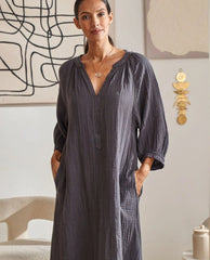 Gauze Dress in Charcoal with Pockets - PINK ARROWS