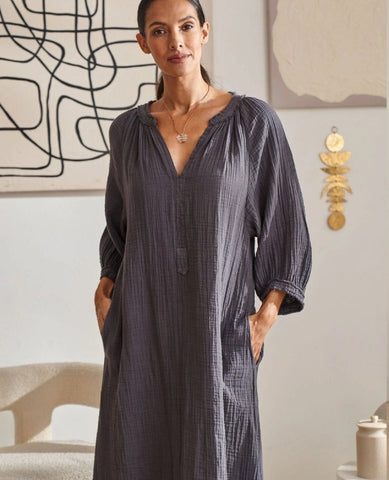 Gauze Dress in Charcoal with Pockets - PINK ARROWS