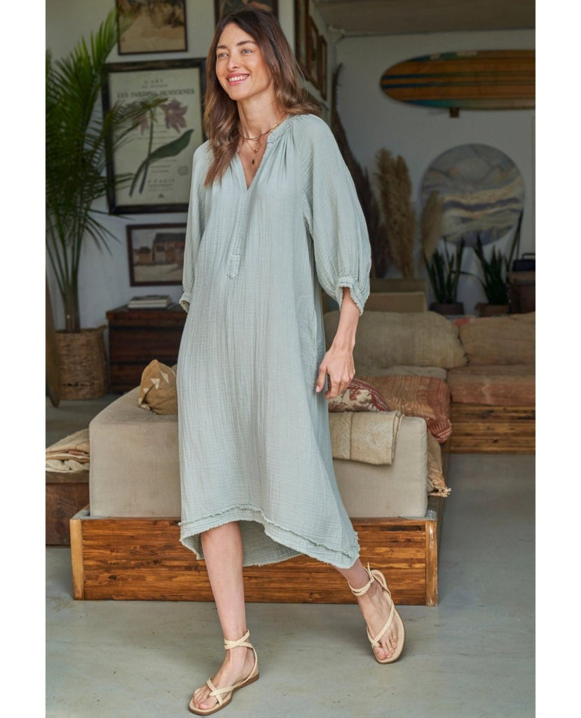 Gauze Dress in Mint with Pockets - PINK ARROWS