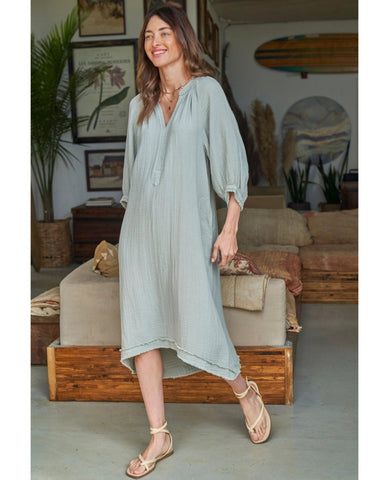 Gauze Dress in Mint with Pockets - PINK ARROWS