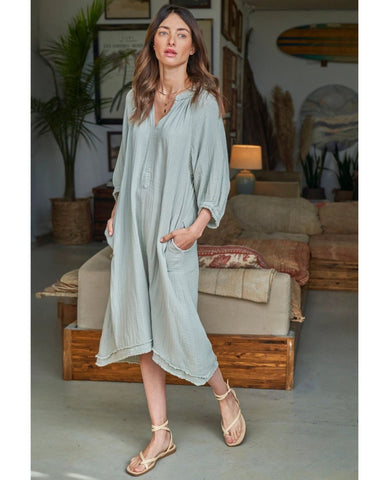 Gauze Dress in Mint with Pockets - PINK ARROWS