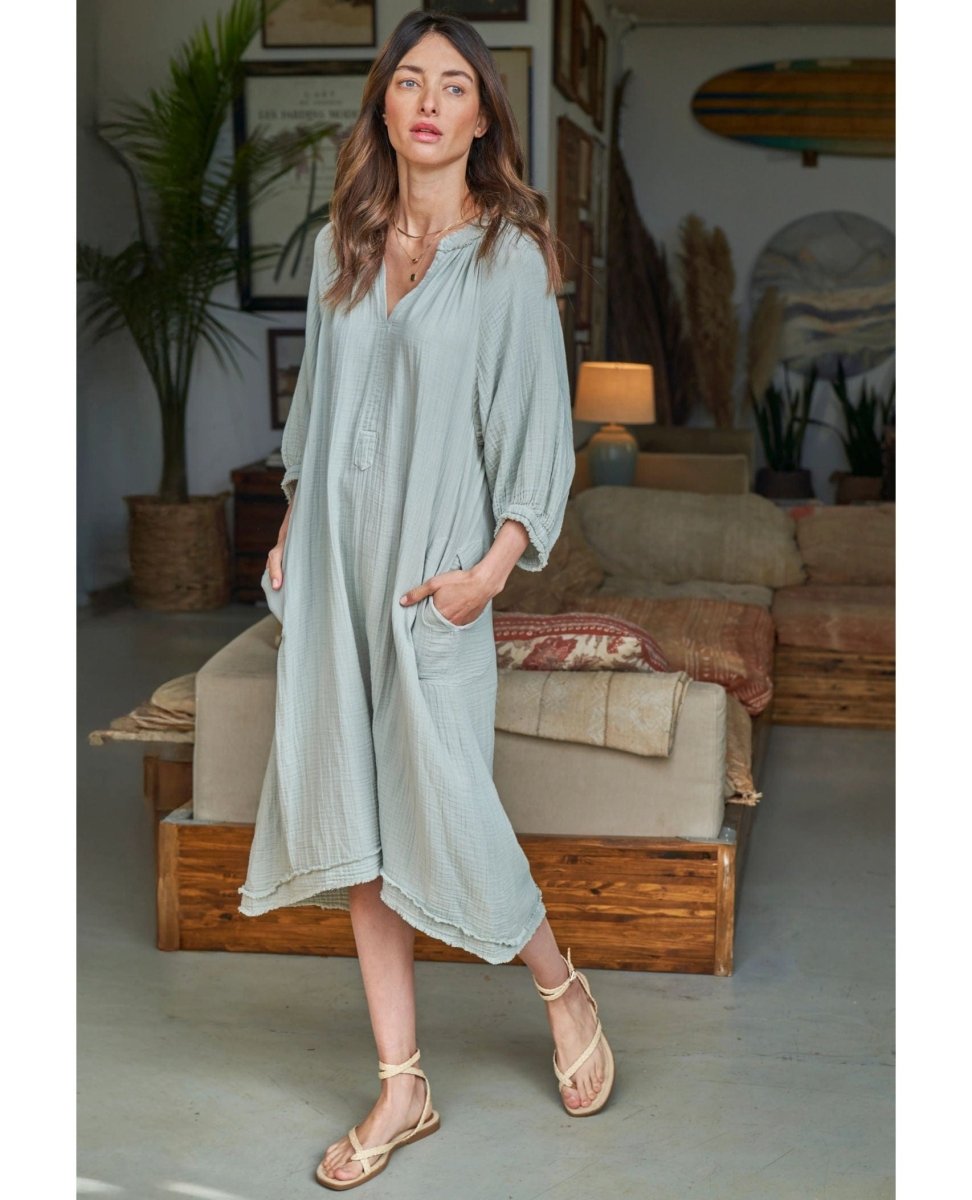 Gauze Dress in Mint with Pockets - PINK ARROWS