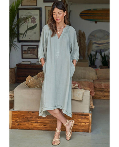 Gauze Dress in Mint with Pockets - PINK ARROWS