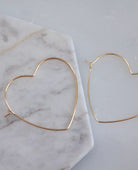 Gold Heart Hoop Wire Earrings - PINK ARROWS