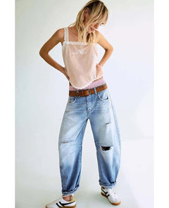 Good Luck Barrel Jean Barnyard Blue - PINK ARROWS