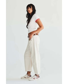 Good Luck Mid Rise Barrrel Jean Milk - PINK ARROWS