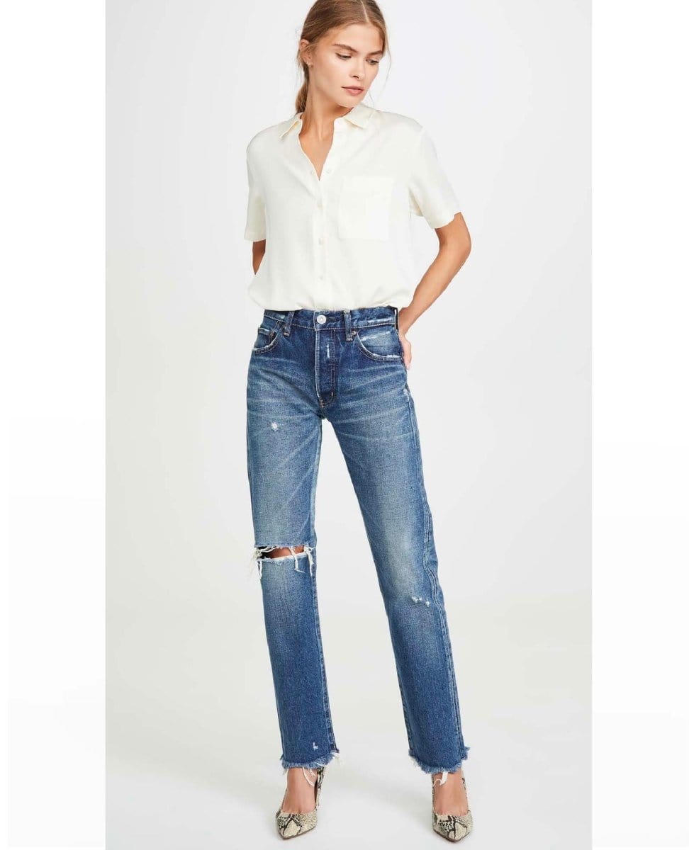 Guilford High Rise Distressed Wide Straight Jeans - PINK ARROWS