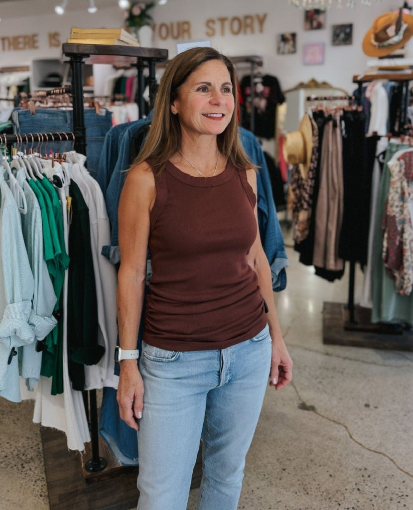 Halley Ruched Side Tank Espresso - PINK ARROWS