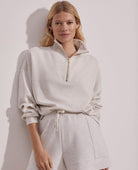 Hawley Half Zip Sweat Ivory Marl - PINK ARROWS
