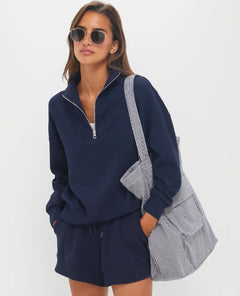 Hawley Half Zip Sweat Navy - PINK ARROWS