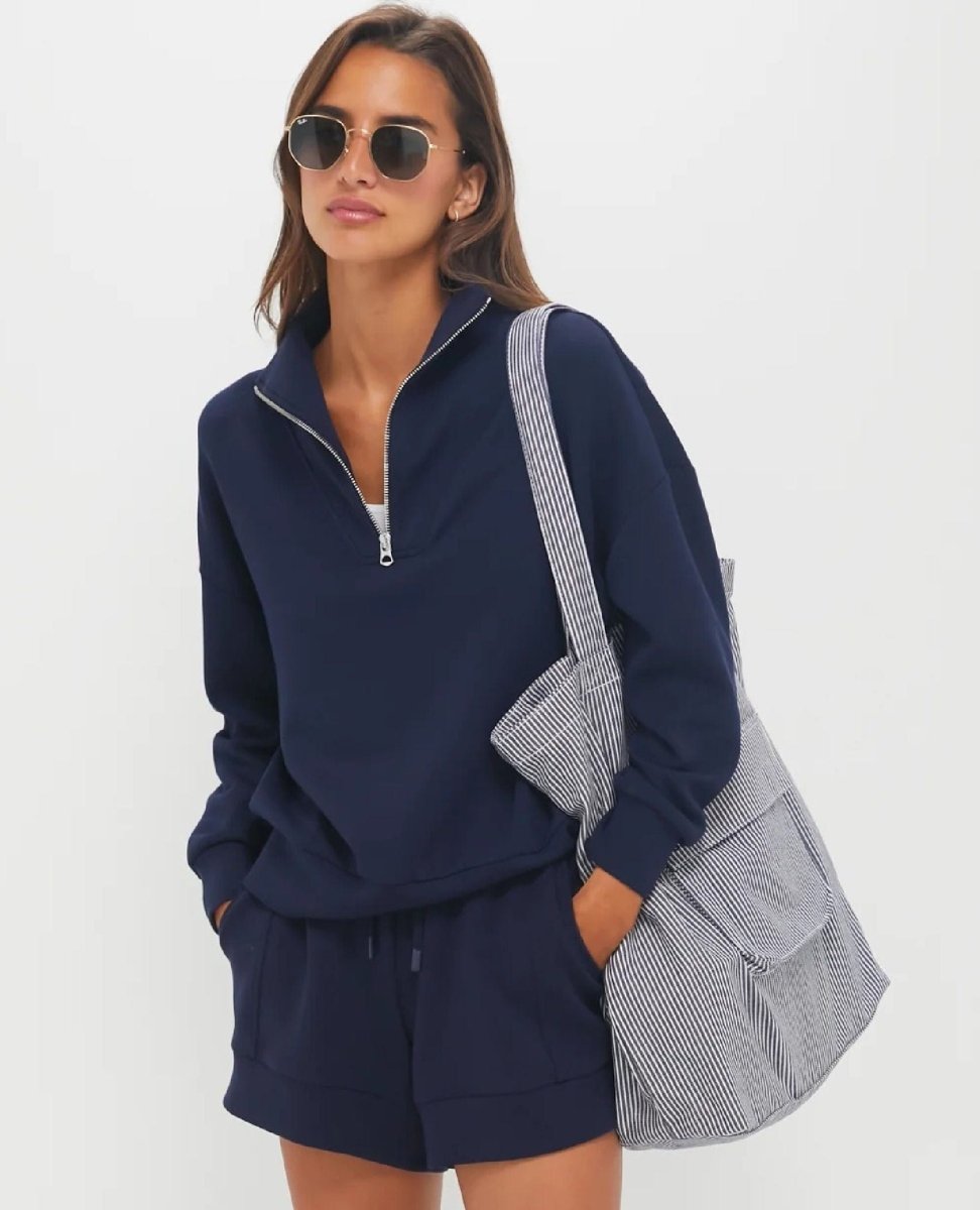 Hawley Half Zip Sweat Navy - PINK ARROWS