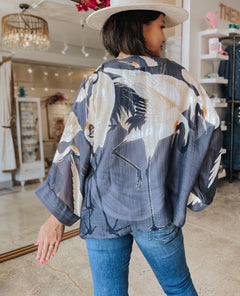 Heron Charcoal Short Kimono - PINK ARROWS