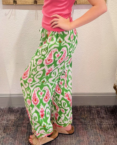 Ikat Print Green Lounge Pant - PINK ARROWS