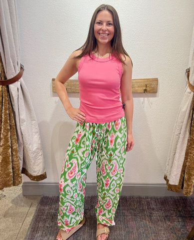 Ikat Print Green Lounge Pant - PINK ARROWS