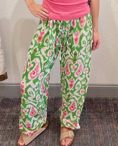 Ikat Print Green Lounge Pant - PINK ARROWS