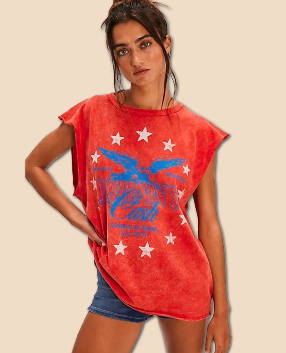 Johnny Cash Muscle Tank Red - PINK ARROWS