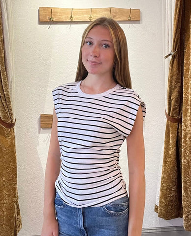 Joni Top White/Black Stripes - PINK ARROWS