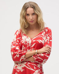 Joseph Ribkoff Floral Blouse Red Cream Print - PINK ARROWS