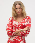 Joseph Ribkoff Floral Blouse Red Cream Print - PINK ARROWS