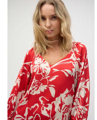 Joseph Ribkoff Floral Blouse Red Cream Print - PINK ARROWS