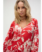 Joseph Ribkoff Floral Blouse Red Cream Print - PINK ARROWS
