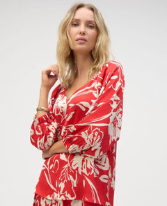Joseph Ribkoff Floral Blouse Red Cream Print - PINK ARROWS