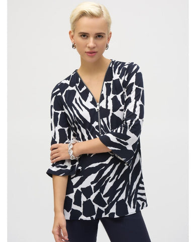Joseph Ribkoff Tunic Black Print - PINK ARROWS