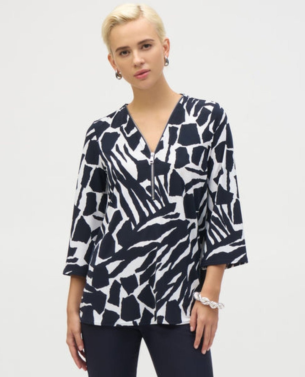 Joseph Ribkoff Tunic Black Print - PINK ARROWS