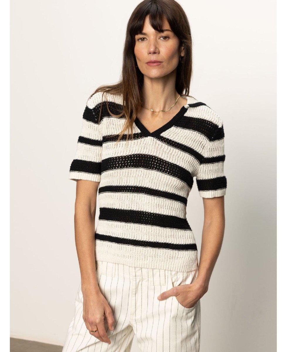 Knitted Collared Top Black Chalk - PINK ARROWS