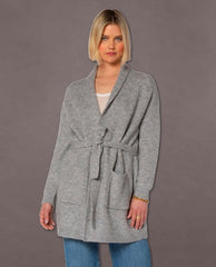 Landon Long Sleeve Open Cardigan Sweater with Tie Belt and Patch Pockets - PINK ARROWS