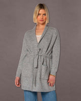 Landon Long Sleeve Open Cardigan Sweater with Tie Belt and Patch Pockets - PINK ARROWS