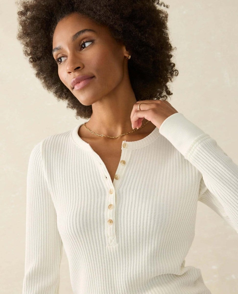 Legend Apres Waffle Henley Ivory - PINK ARROWS
