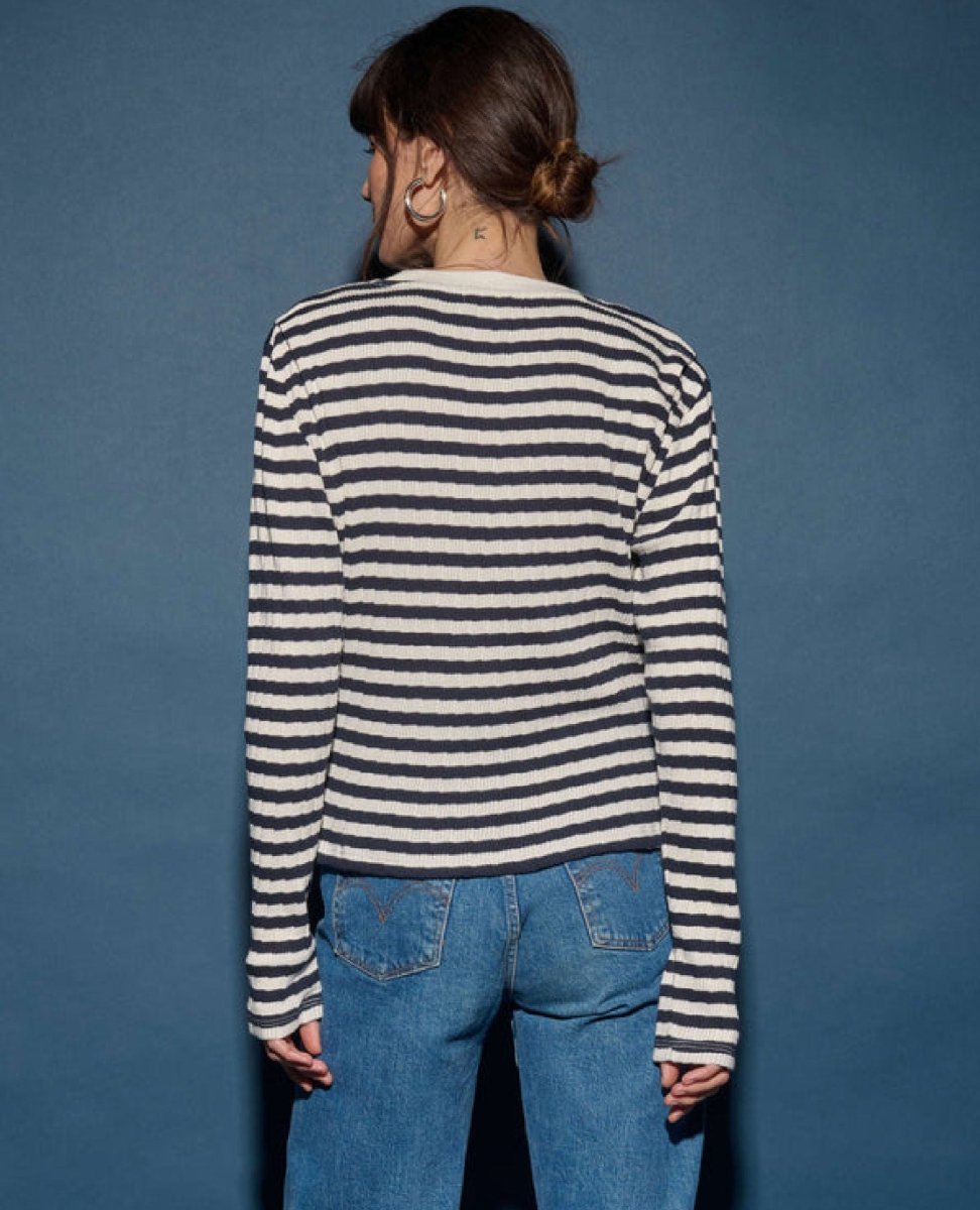 Marsel Long Sleeve Pointelle Stripe - PINK ARROWS