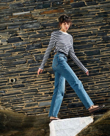 Marsel Long Sleeve Pointelle Stripe - PINK ARROWS